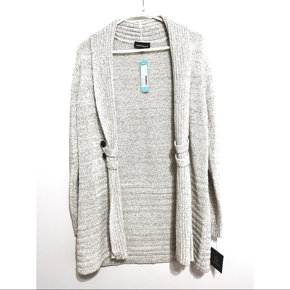 Fortune + Ivy grey cardigan with button details.